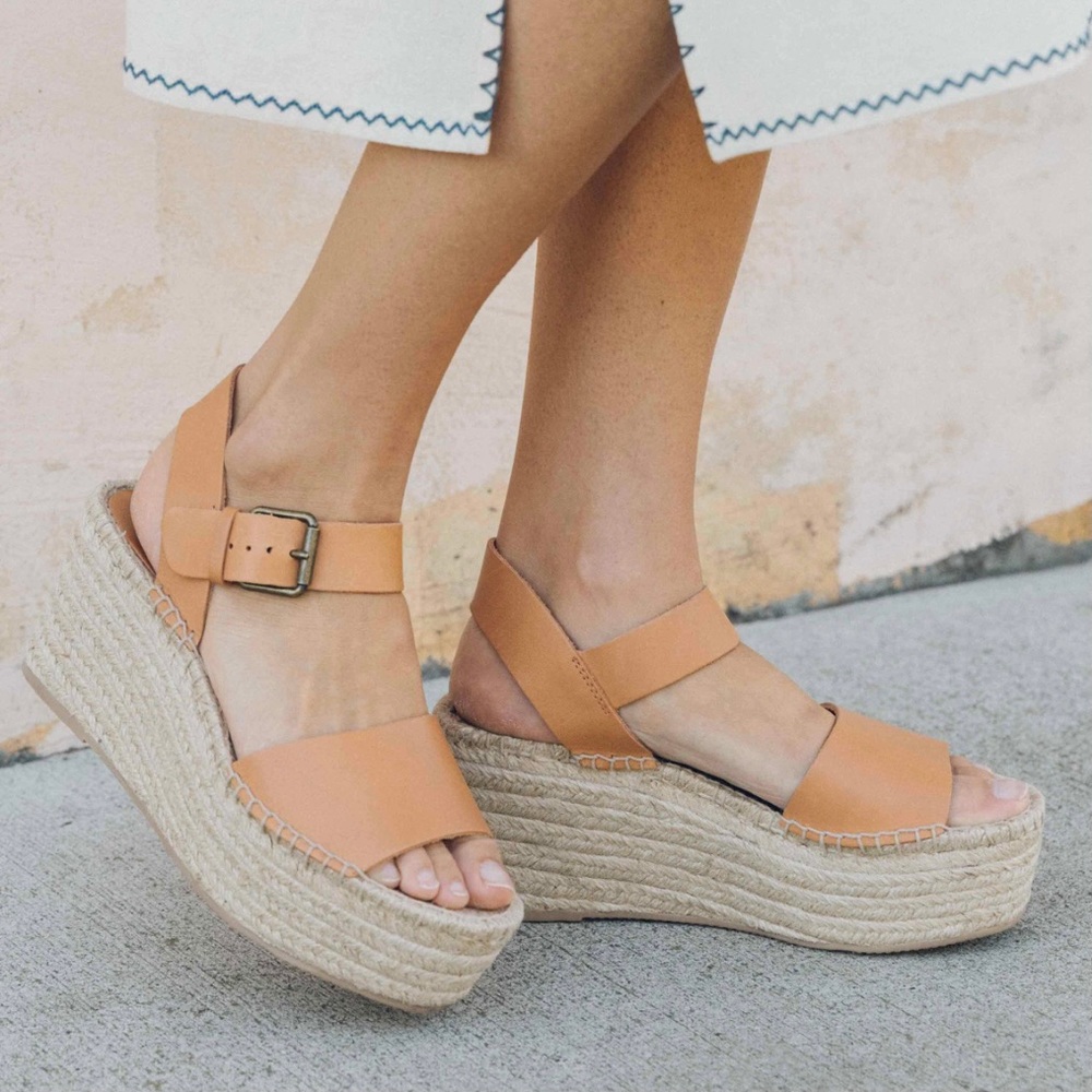 Soludos Tan Leather Espadrille Platform Sandals